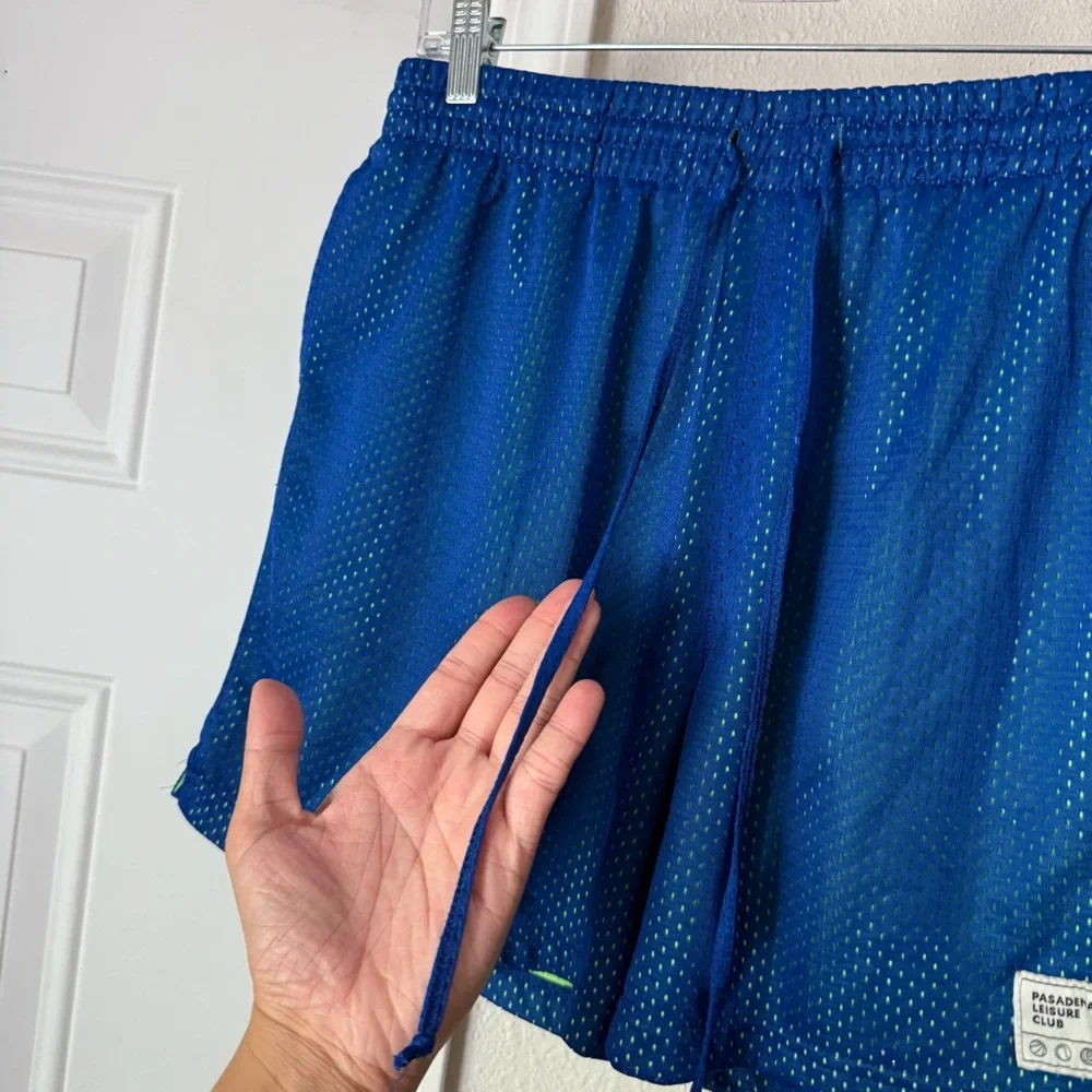 PASADENA LEISURE CLUB blue basketball mesh athletic logo patch‎ elastic shorts